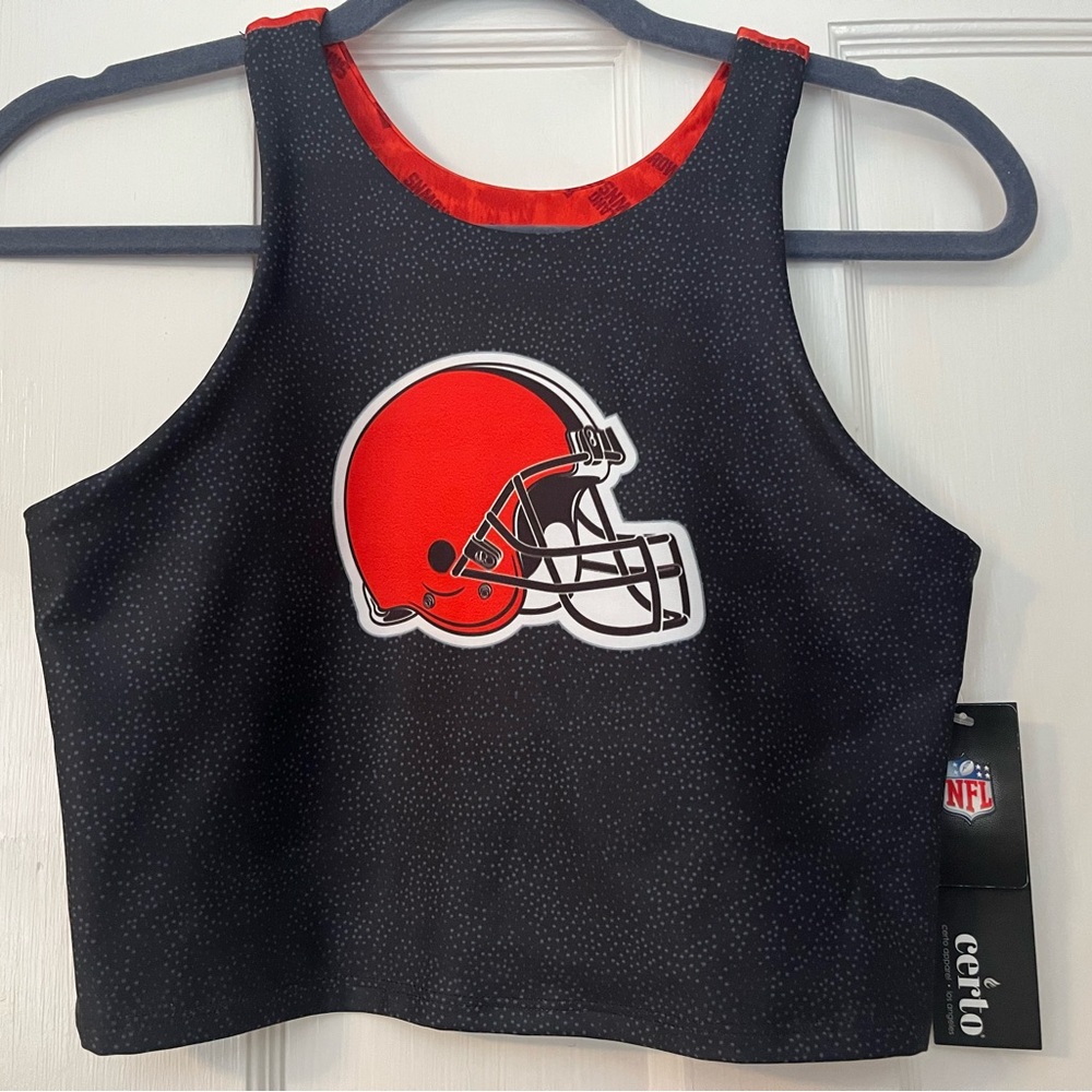 Cleveland Browns Black and Orange Crop Top, Size Medium
